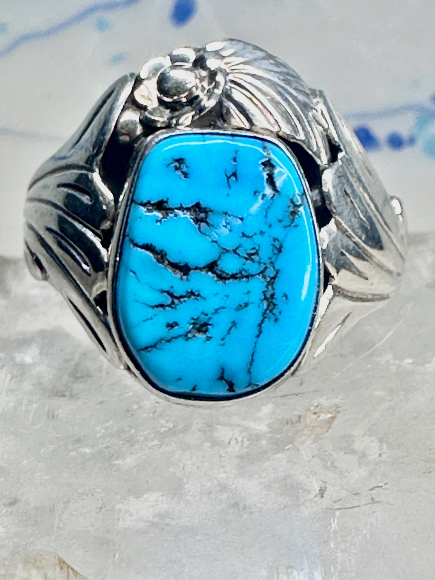 Turquoise ring Navajo size 11.50 sterling silver women men