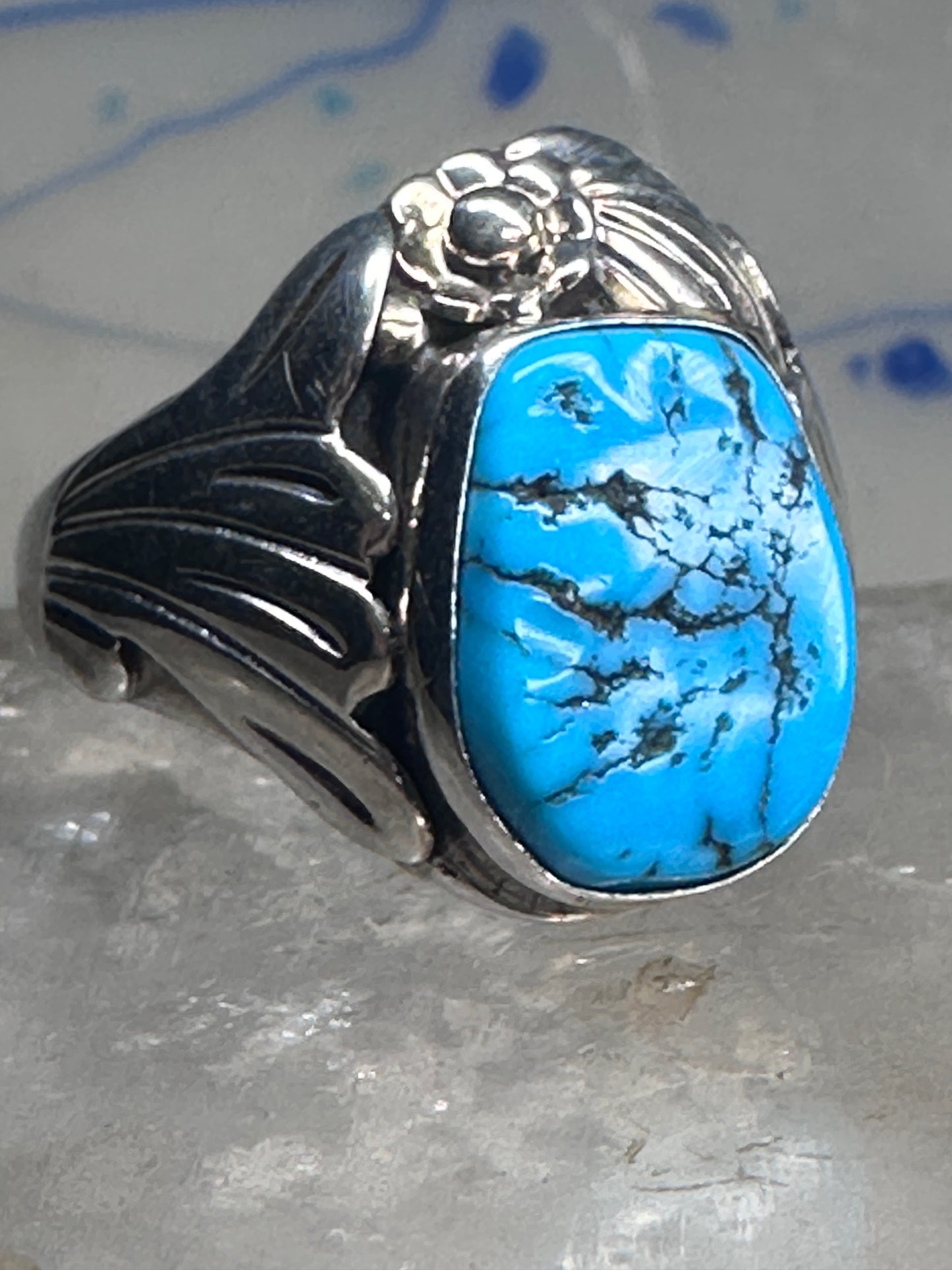 Turquoise ring Navajo size 11.50 sterling silver women men