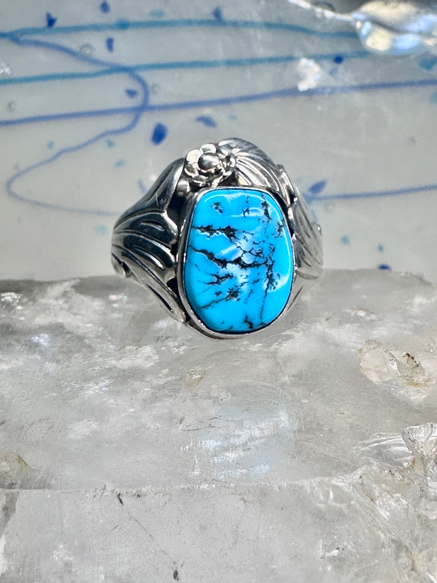 Turquoise ring Navajo size 11.50 sterling silver women men