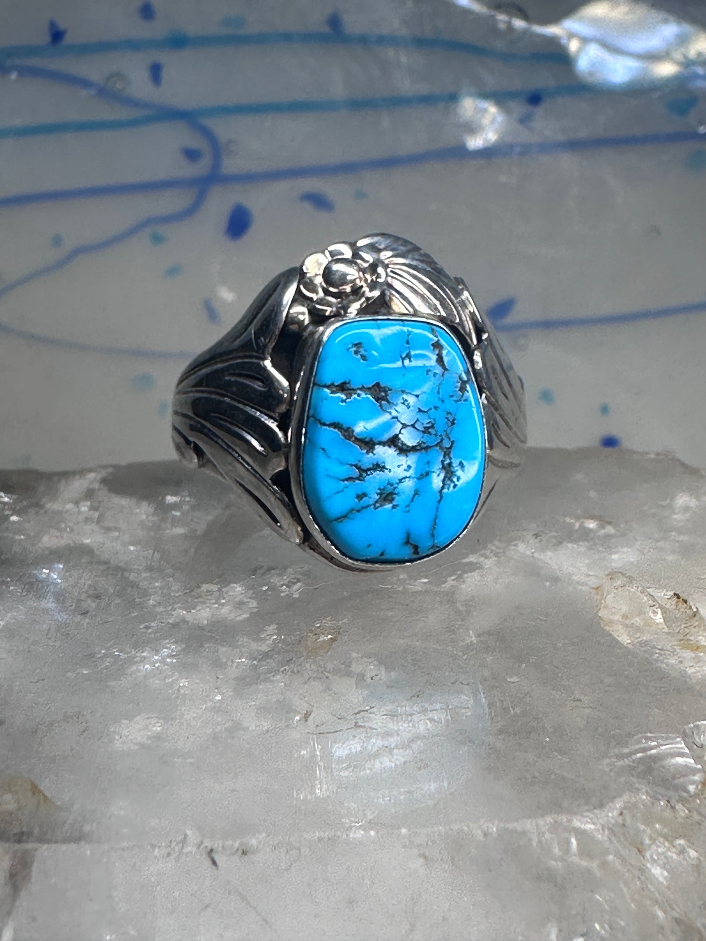 Turquoise ring Navajo size 11.50 sterling silver women men