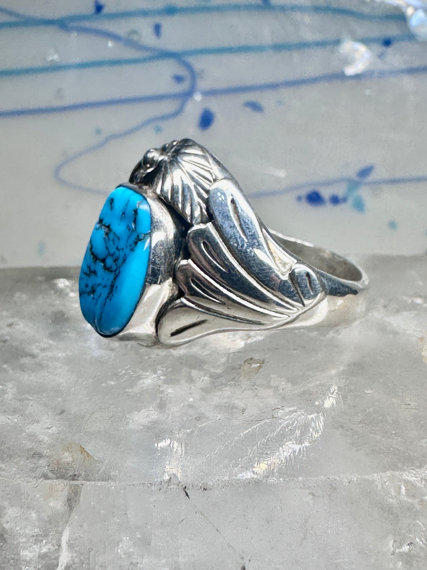 Turquoise ring Navajo size 11.50 sterling silver women men