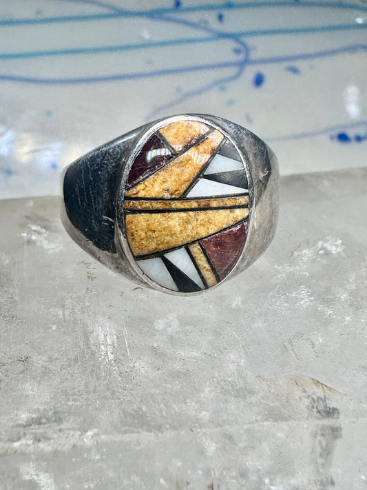 Jasper mop onyx ring southwest signed size 12.25 sterling silver women