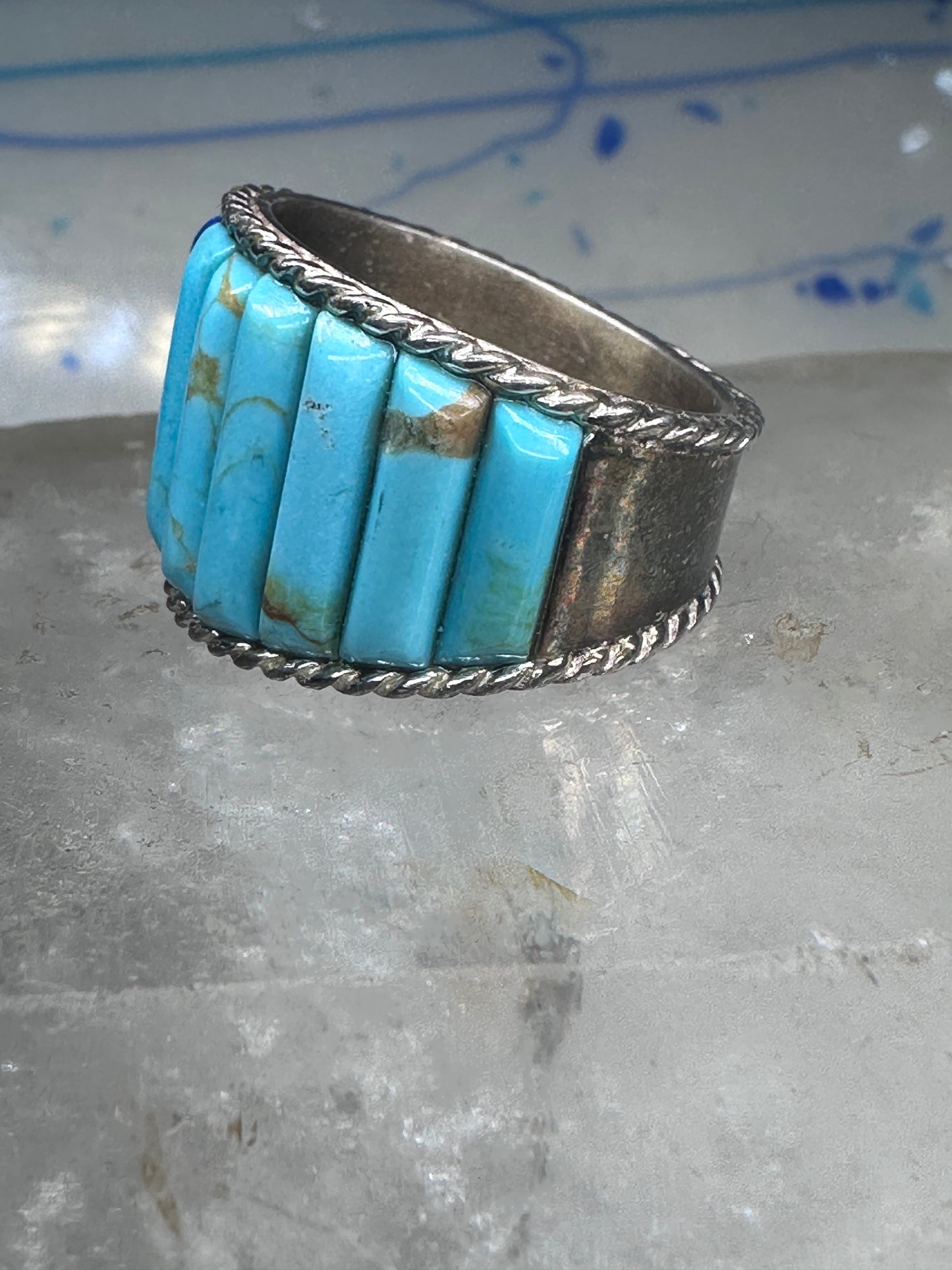 Cobblestone ring Navajo turquoise Lapis MOP size 9.75 sterling silver women men