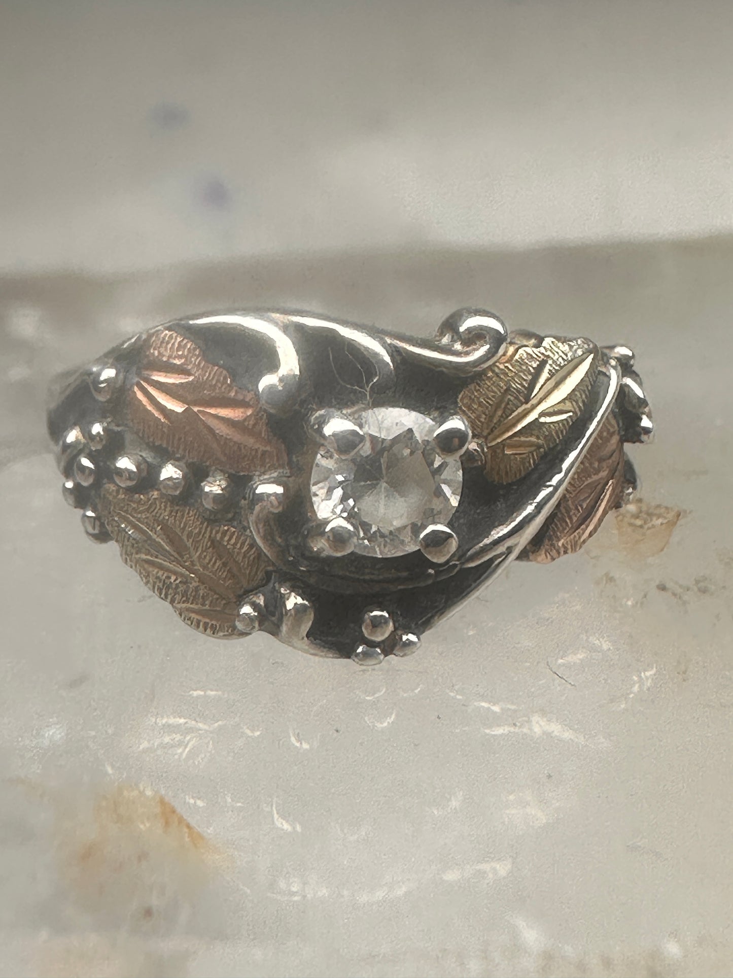 Black Hills Gold ring leaves CZ band size 5.75 sterling silver women girls