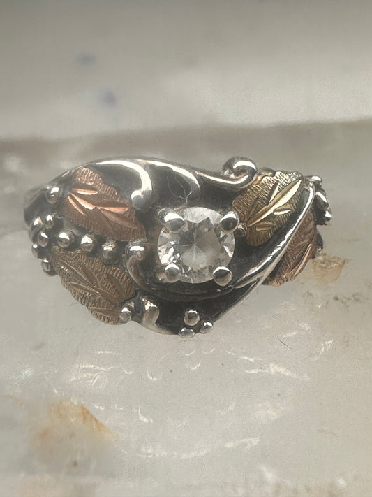 Black Hills Gold ring leaves CZ band size 5.75 sterling silver women girls
