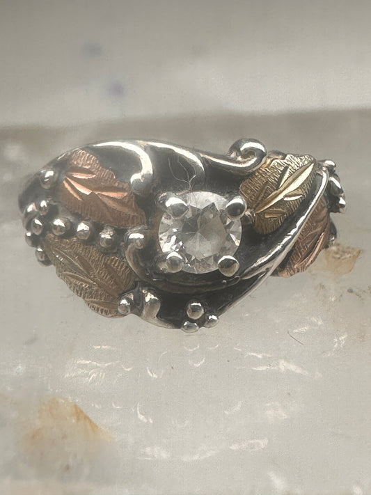 Black Hills Gold ring leaves CZ band size 5.75 sterling silver women girls