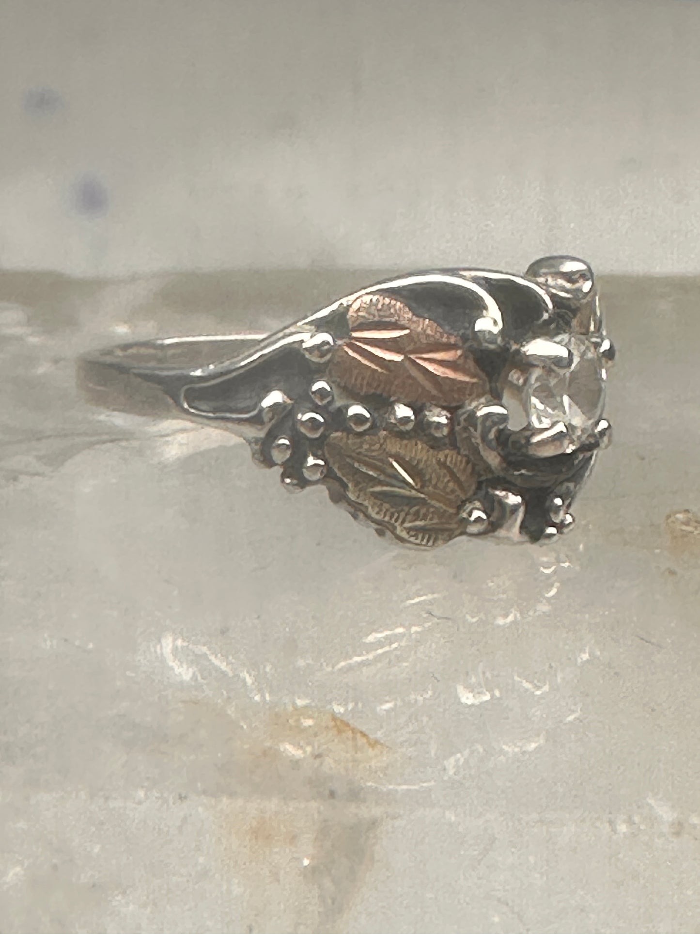 Black Hills Gold ring leaves CZ band size 5.75 sterling silver women girls