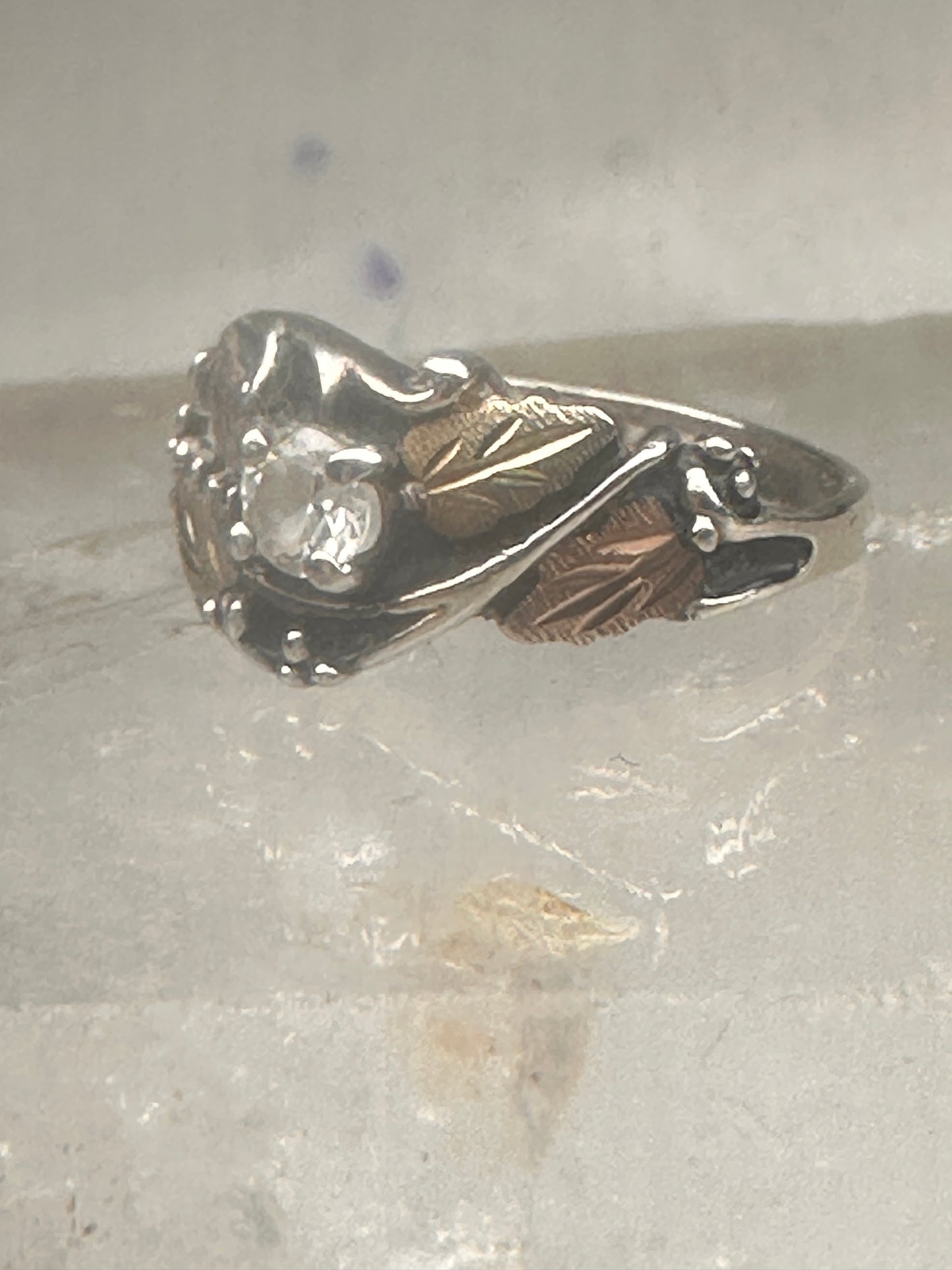 Black Hills Gold ring leaves CZ band size 5.75 sterling silver women girls