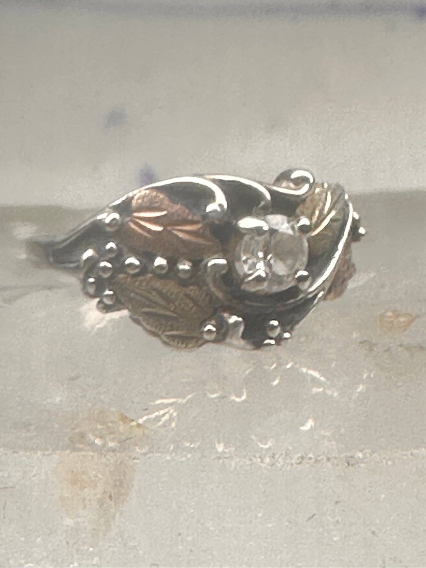 Black Hills Gold ring leaves CZ band size 5.75 sterling silver women girls