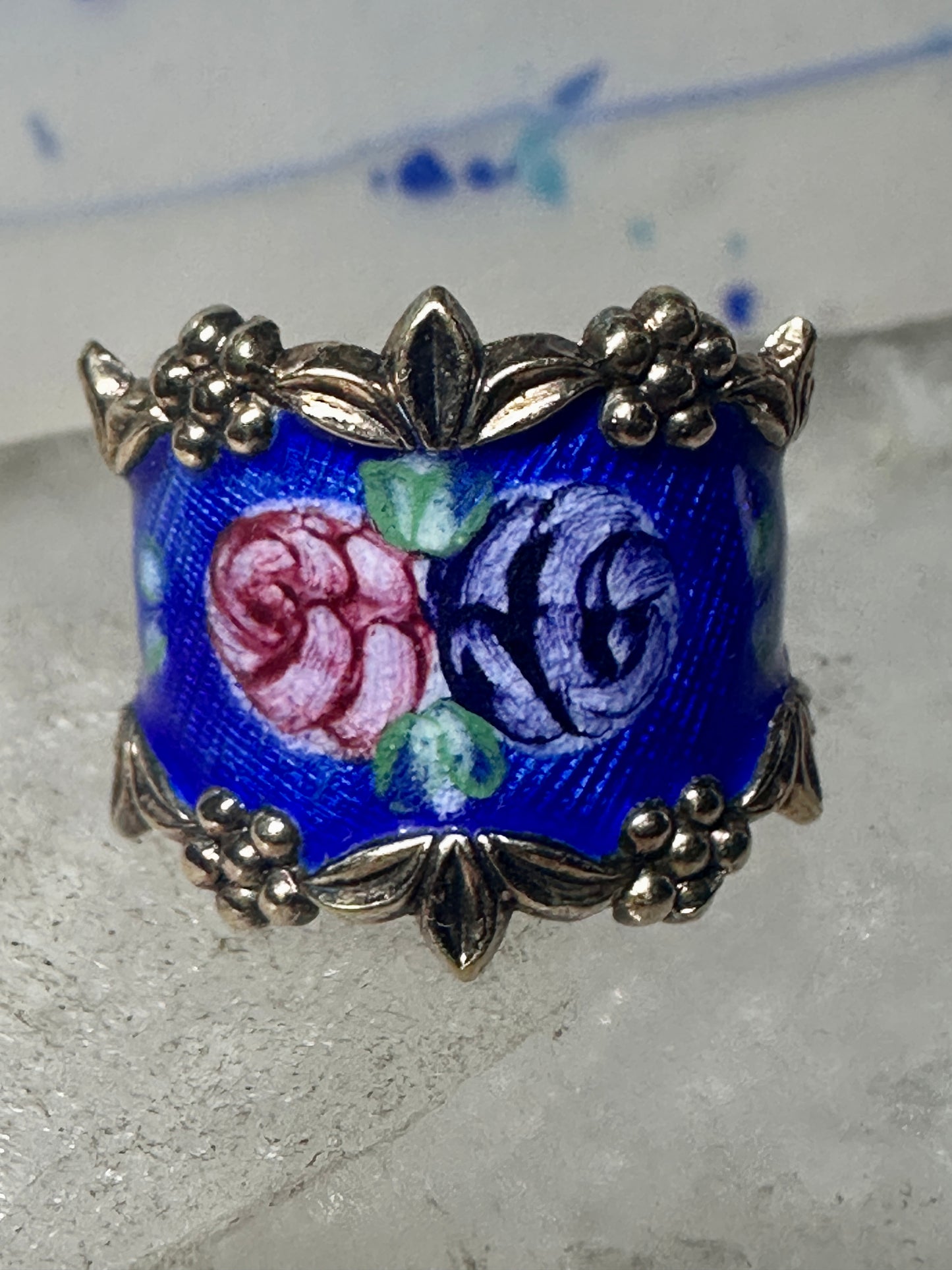 Guilloche ring floral rose band size 6.75 sterling silver women girls