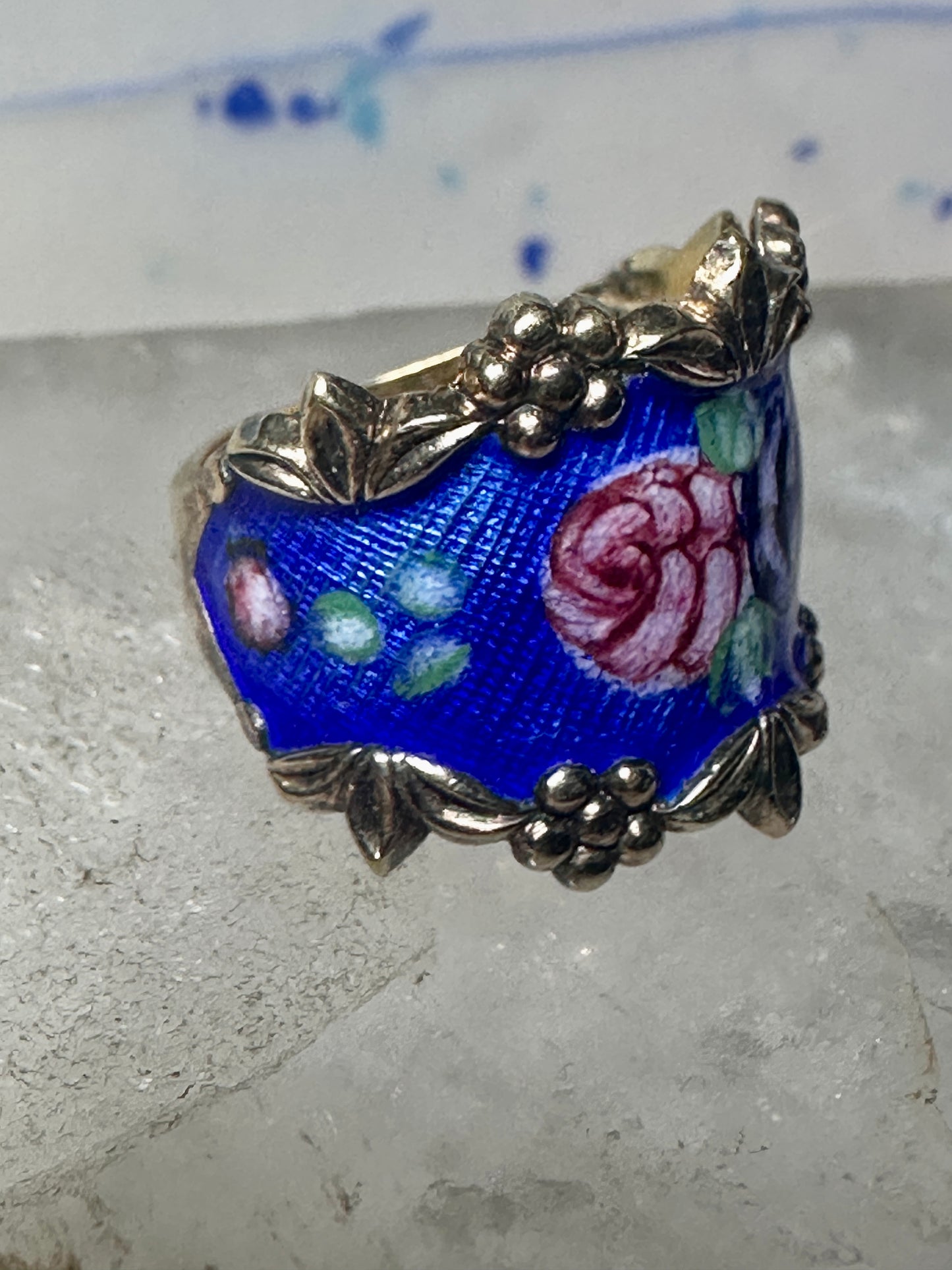 Guilloche ring floral rose band size 6.75 sterling silver women girls