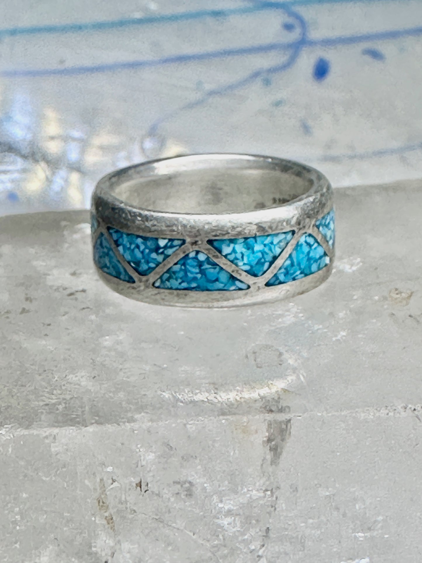 Zuni Wedding ring turquoise chips wedding band size 6.50 sterling silver women men