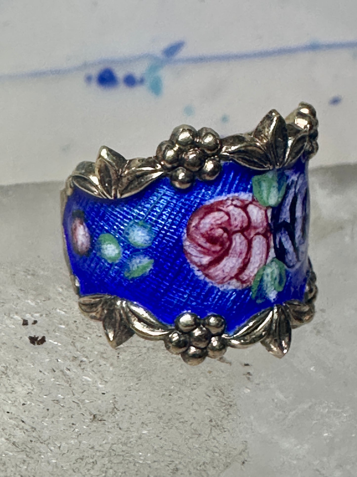 Guilloche ring floral rose band size 6.75 sterling silver women girls