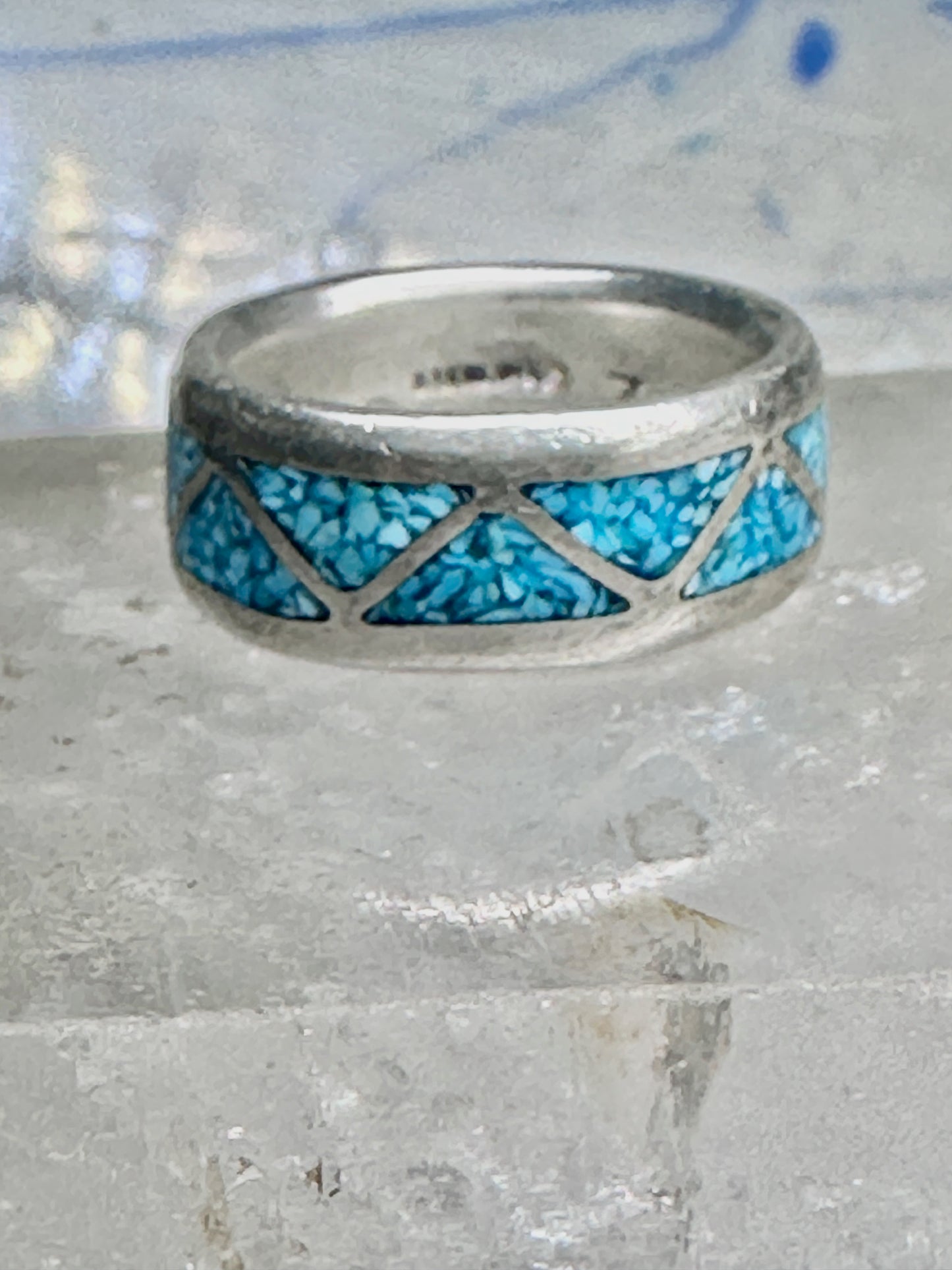 Zuni Wedding ring turquoise chips wedding band size 6.50 sterling silver women men