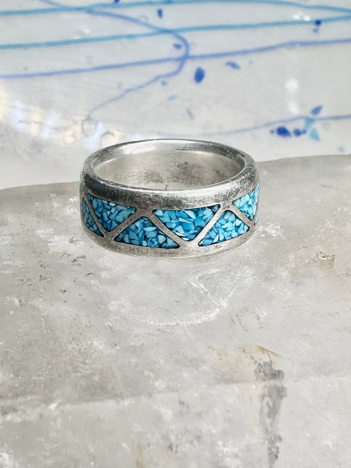 Zuni Wedding ring turquoise chips wedding band size 6.50 sterling silver women men