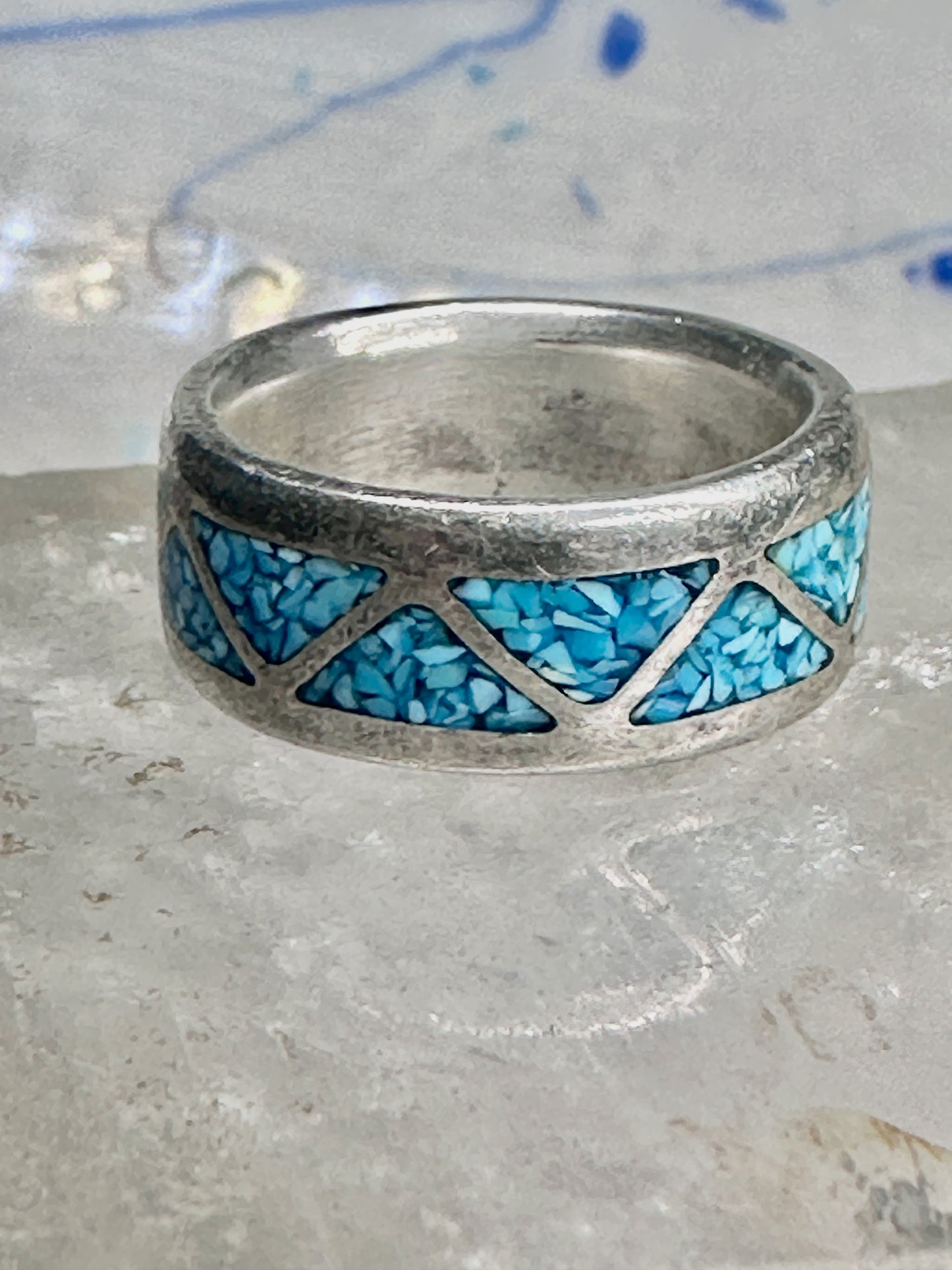 Zuni Wedding ring turquoise chips wedding band size 6.50 sterling silver women men