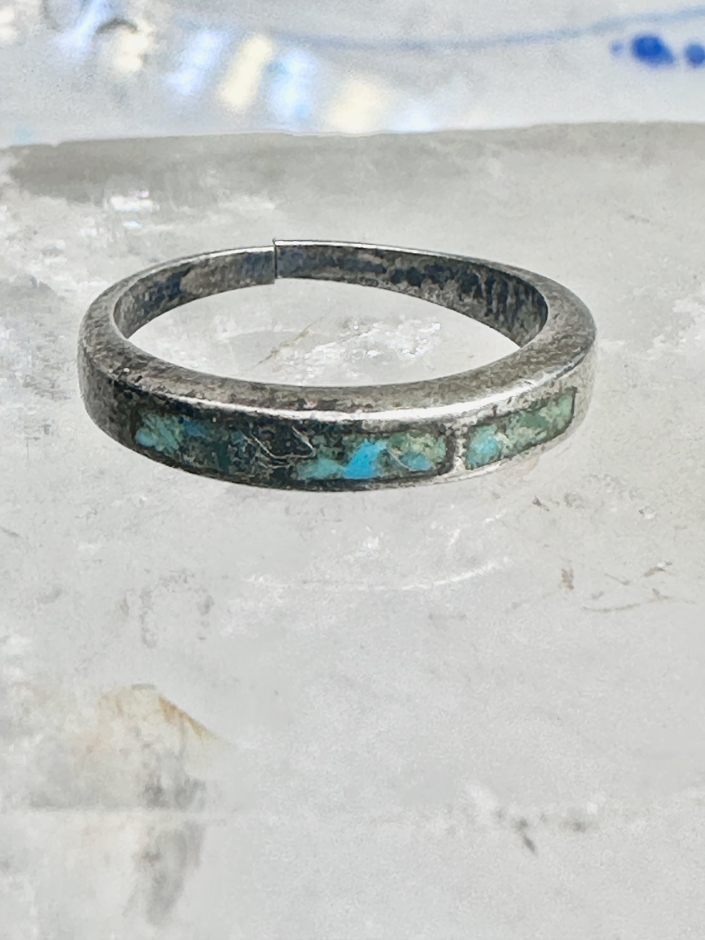 Turquoise ring southwest stacker slender band size 5.25 pinky sterling silver women AS IS