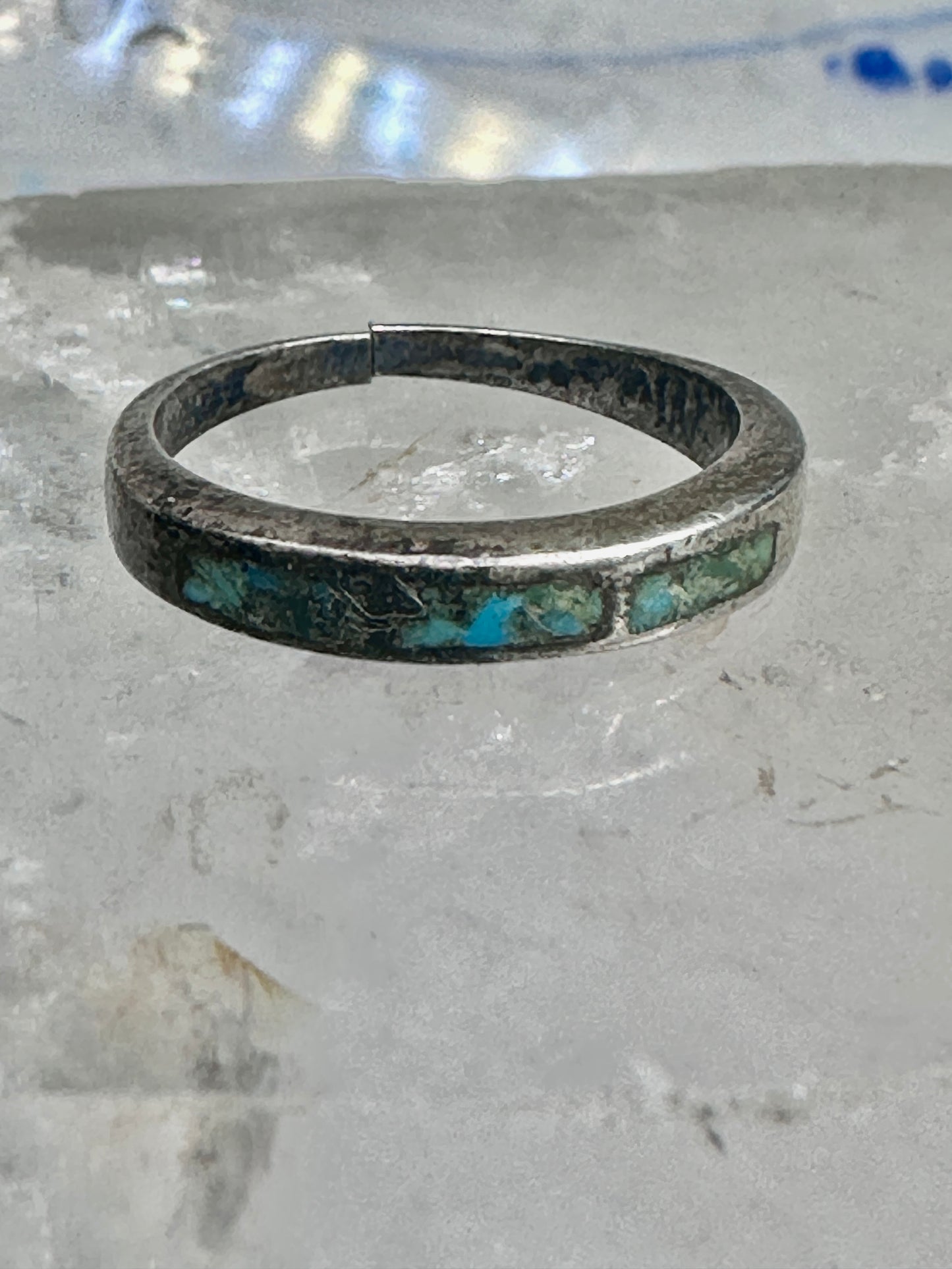 Turquoise ring southwest stacker slender band size 5.25 pinky sterling silver women AS IS