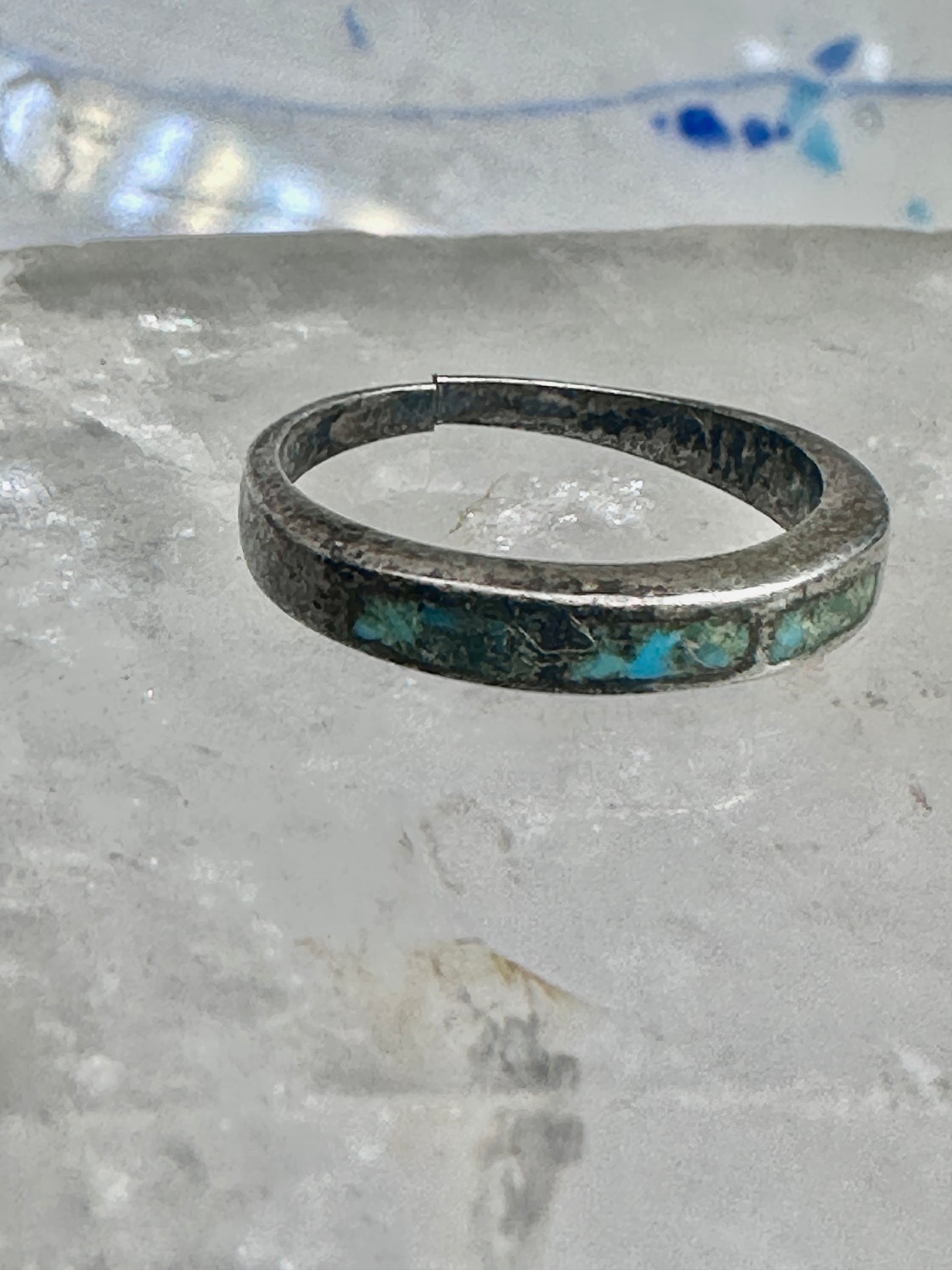 Turquoise ring southwest stacker slender band size 5.25 pinky sterling silver women AS IS