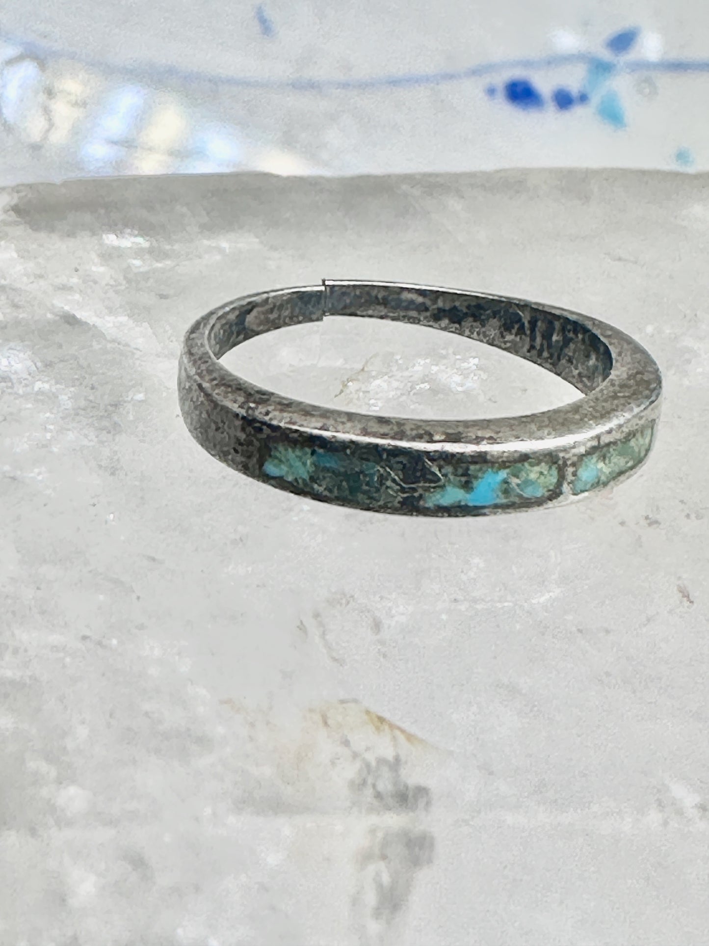 Turquoise ring southwest stacker slender band size 5.25 pinky sterling silver women AS IS