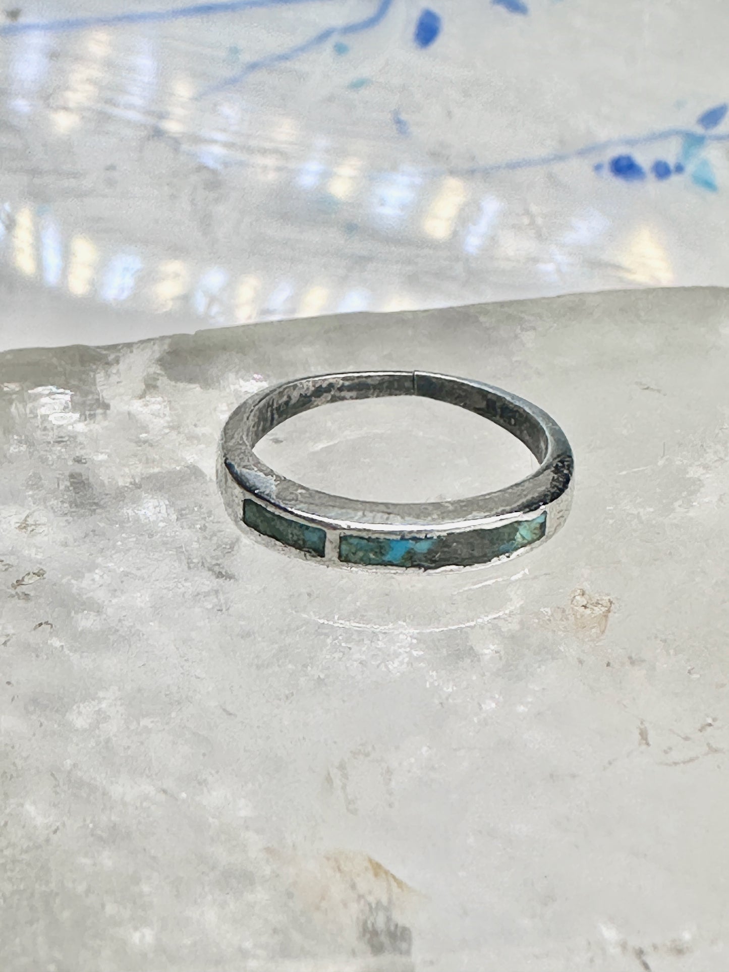 Turquoise ring southwest stacker slender band size 5.25 pinky sterling silver women AS IS