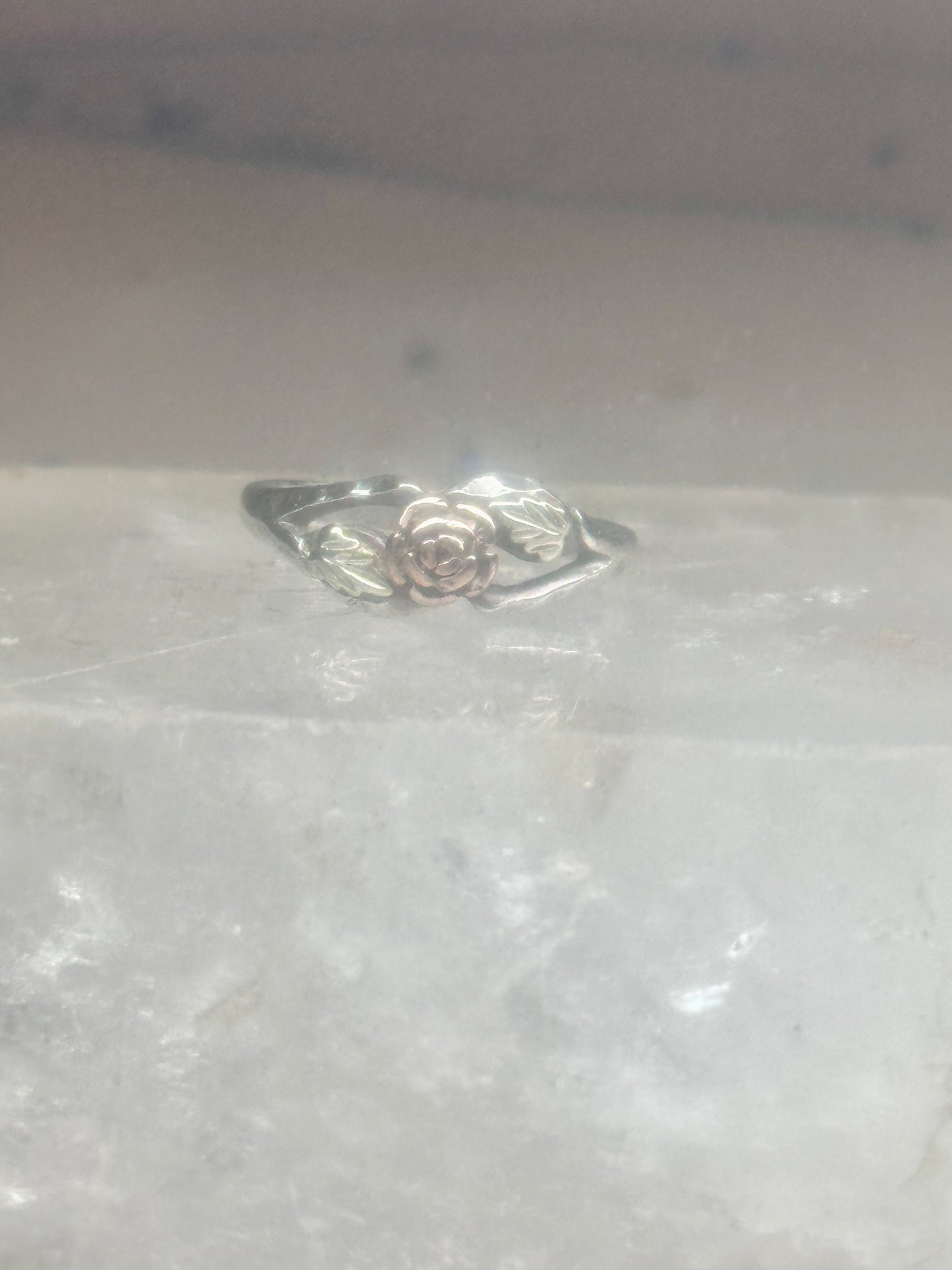 Black Hills Gold ring Rose Flower Leaves wedding band size 5.5 sterling silver women girls