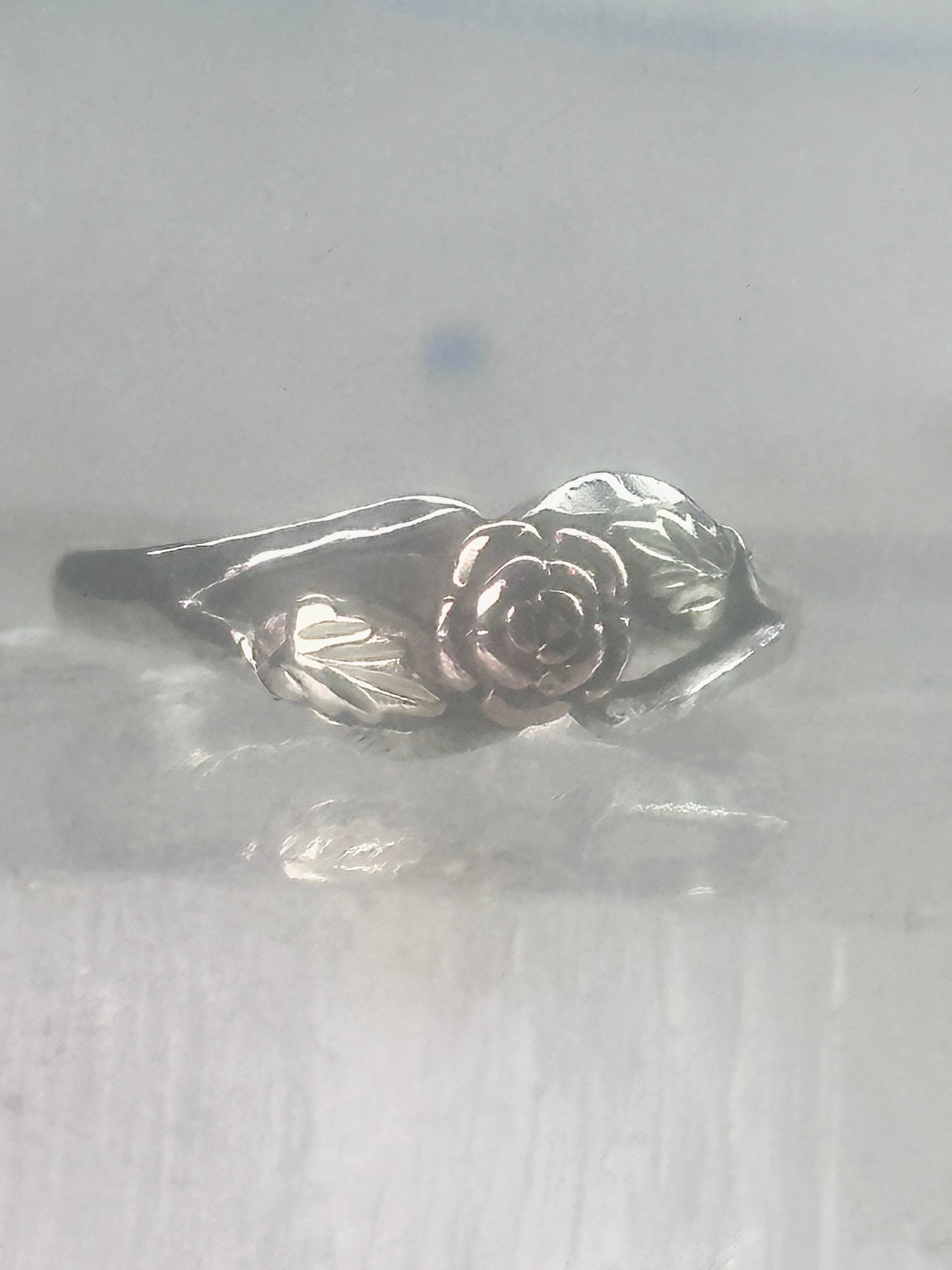 Black Hills Gold ring Rose Flower Leaves wedding band size 5.5 sterling silver women girls