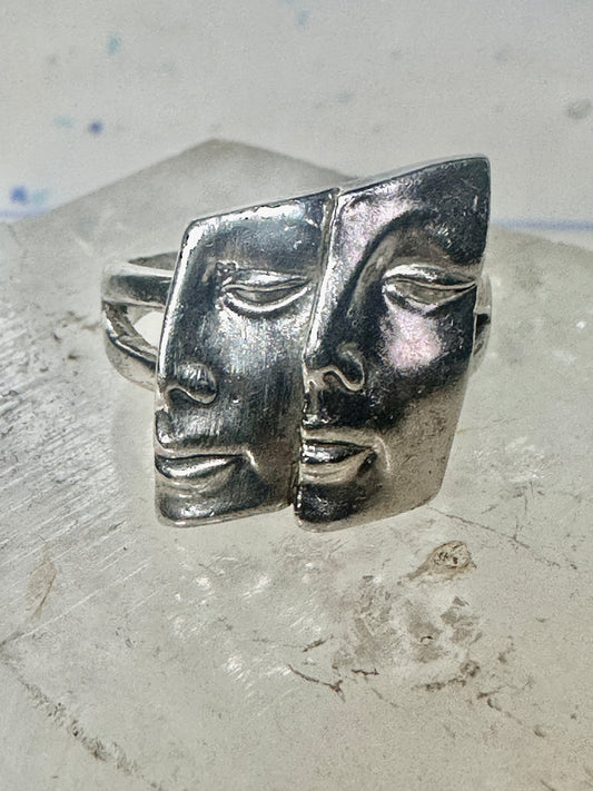 Face ring twin faces band size 10.75 sterling silver women