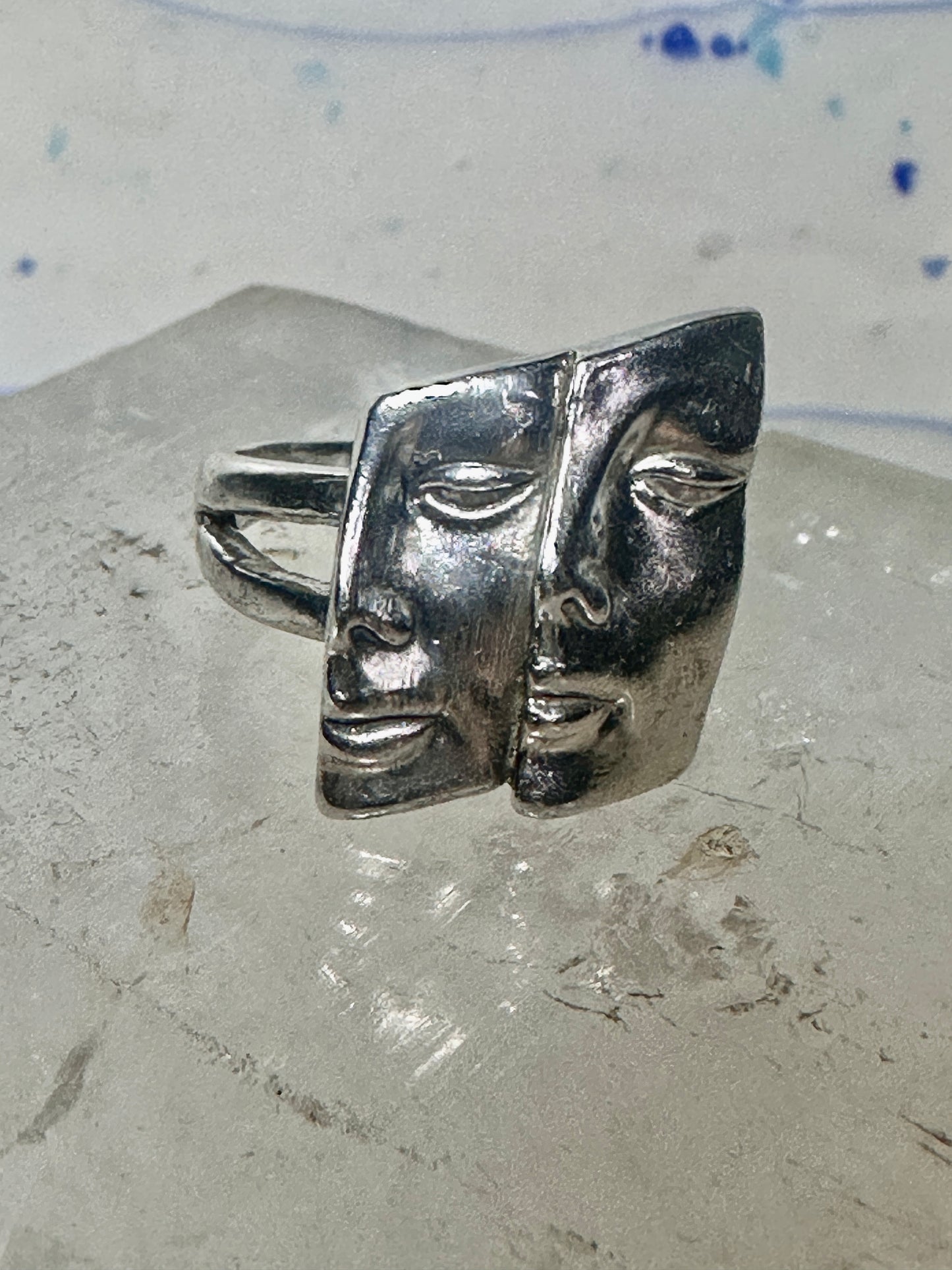 Face ring twin faces band size 10.75 sterling silver women