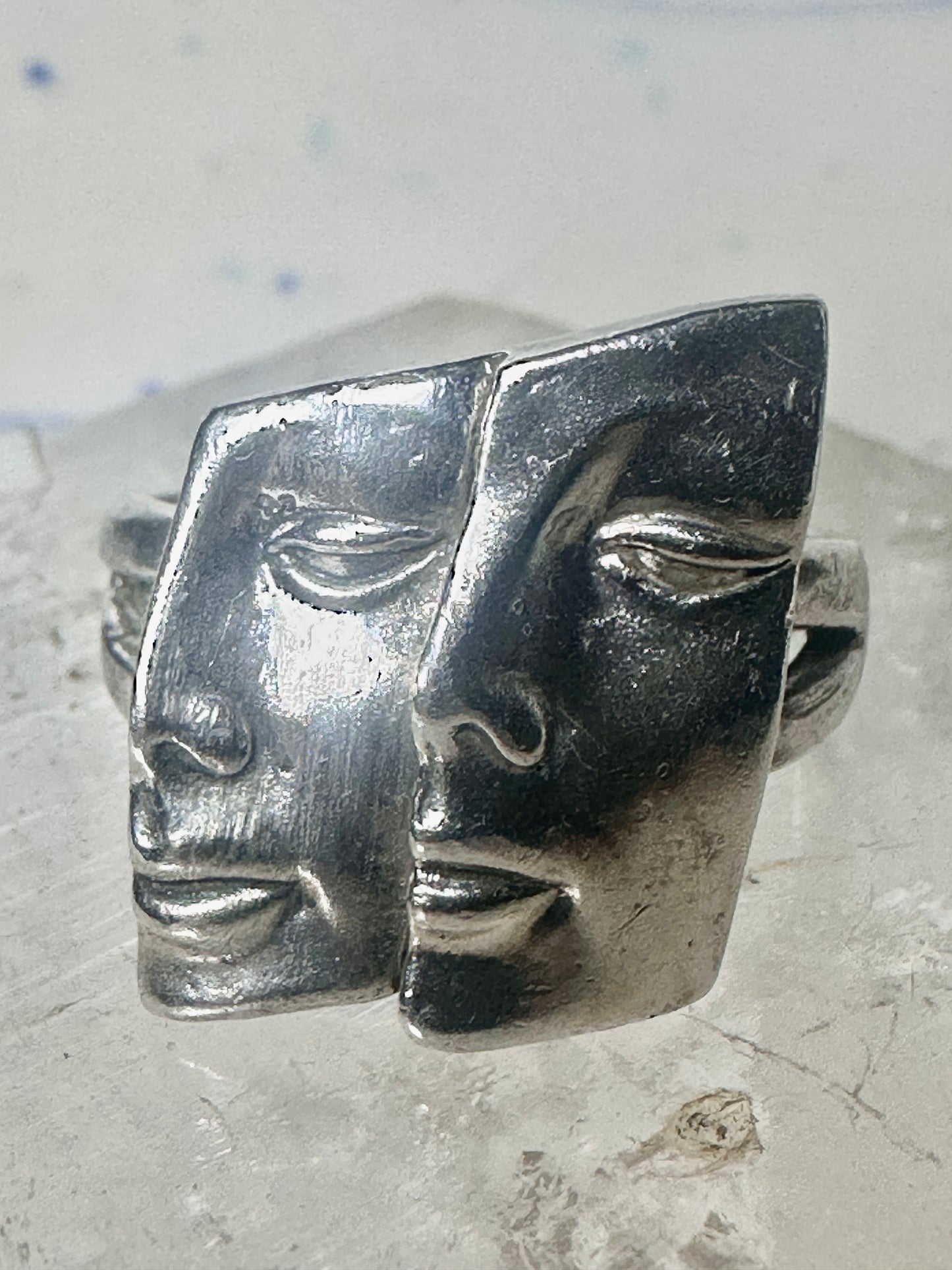 Face ring twin faces band size 10.75 sterling silver women