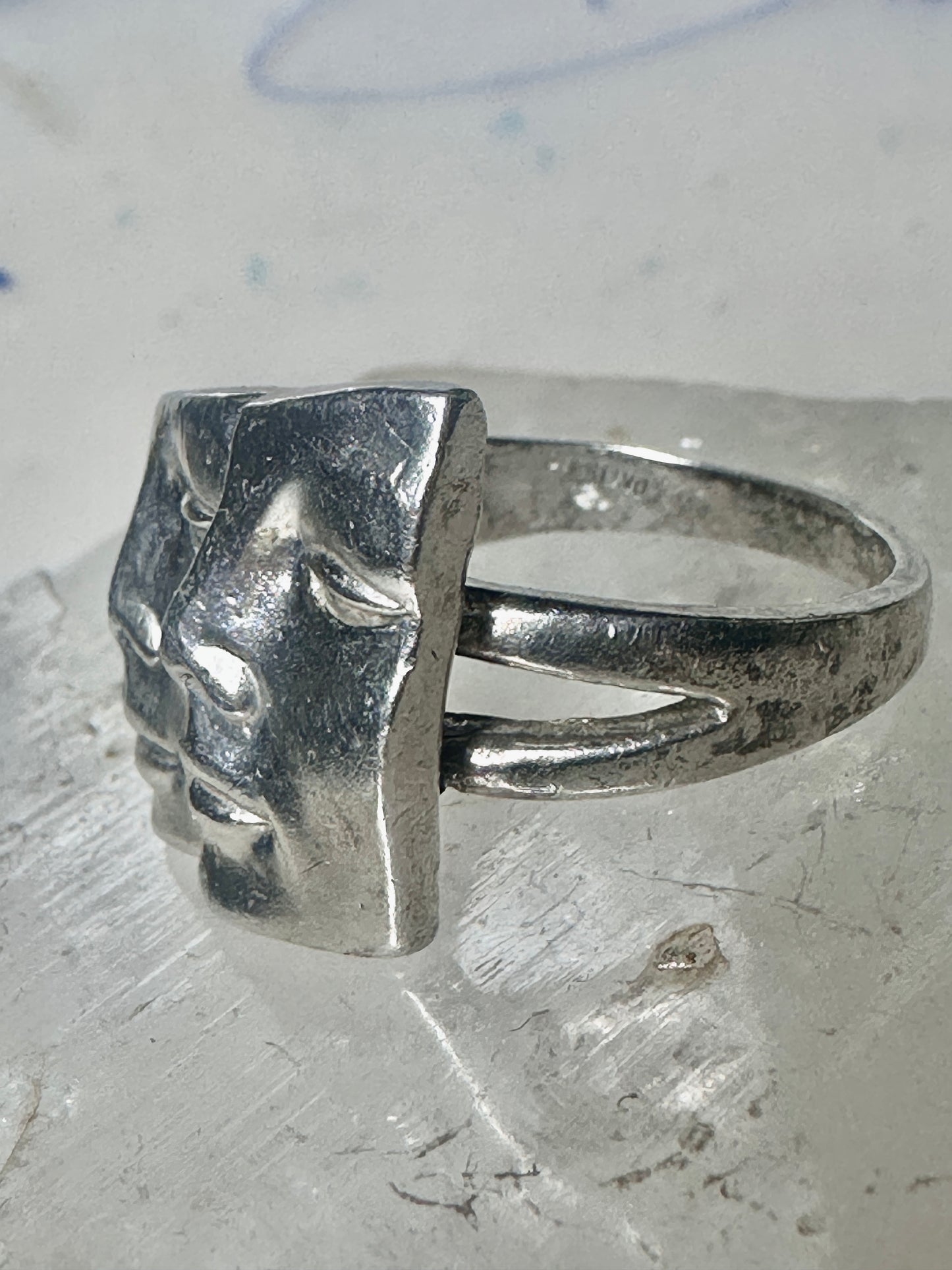 Face ring twin faces band size 10.75 sterling silver women