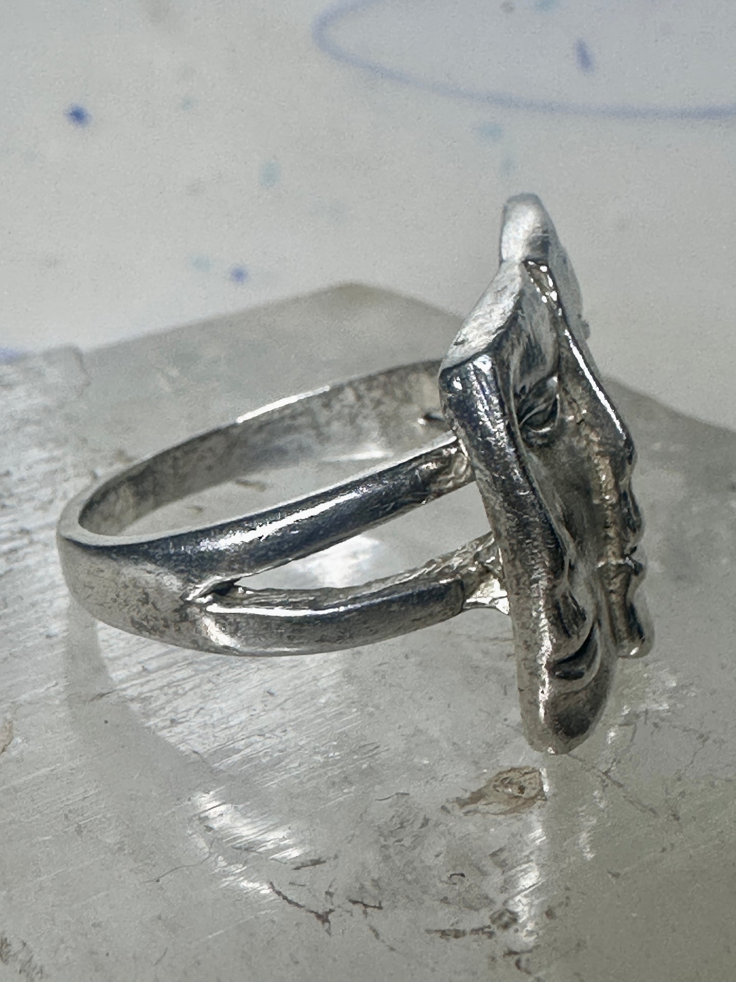 Face ring twin faces band size 10.75 sterling silver women