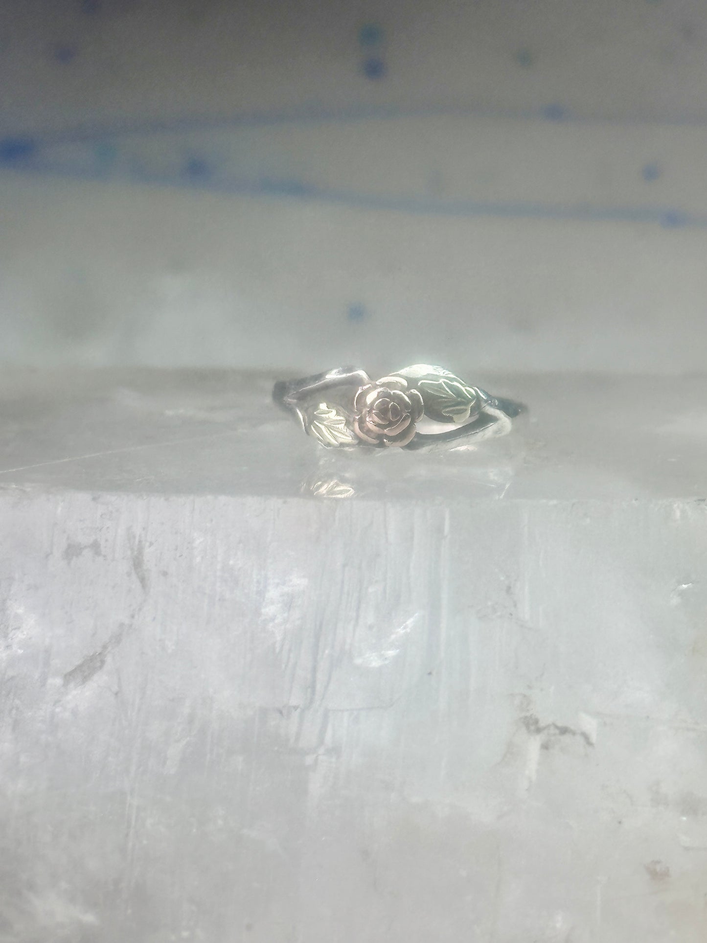 Black Hills Gold ring Rose Flower Leaves wedding band size 5.5 sterling silver women girls