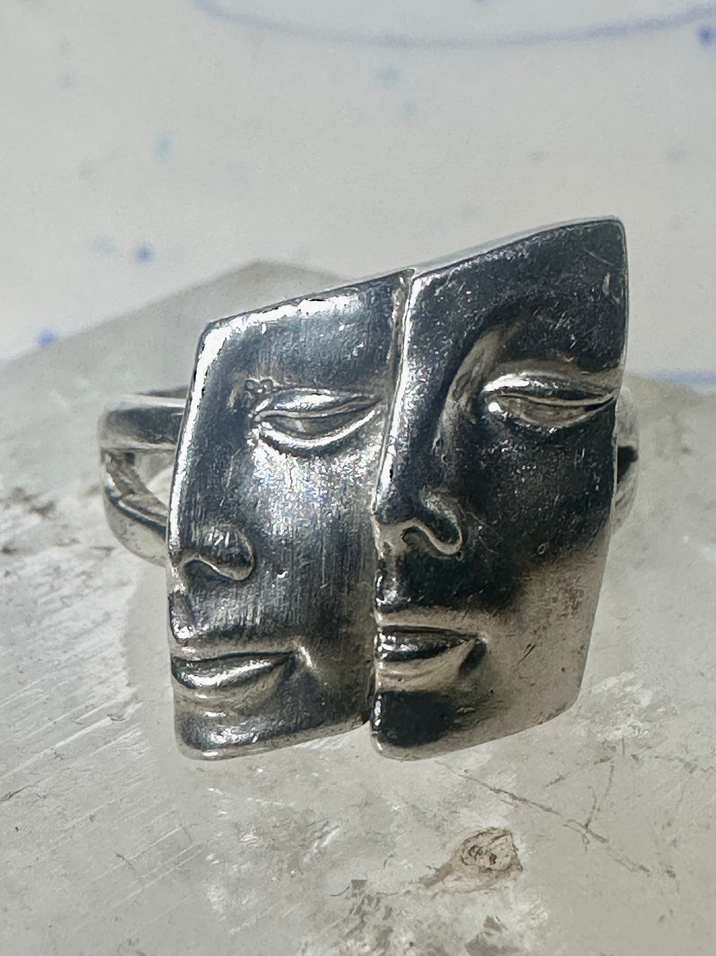 Face ring twin faces band size 10.75 sterling silver women