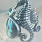 Seahorse ring animal abalone band size 6 sterling silver women