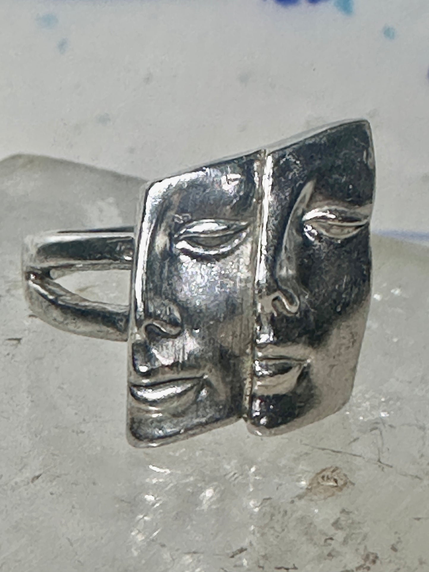 Face ring twin faces band size 10.75 sterling silver women