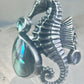 Seahorse ring animal abalone band size 6 sterling silver women