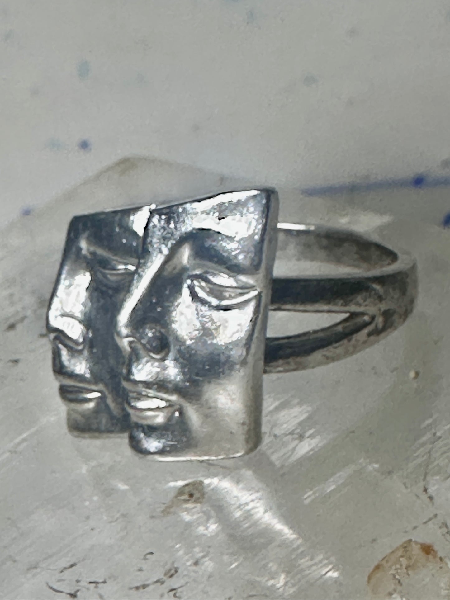 Face ring twin faces band size 10.75 sterling silver women