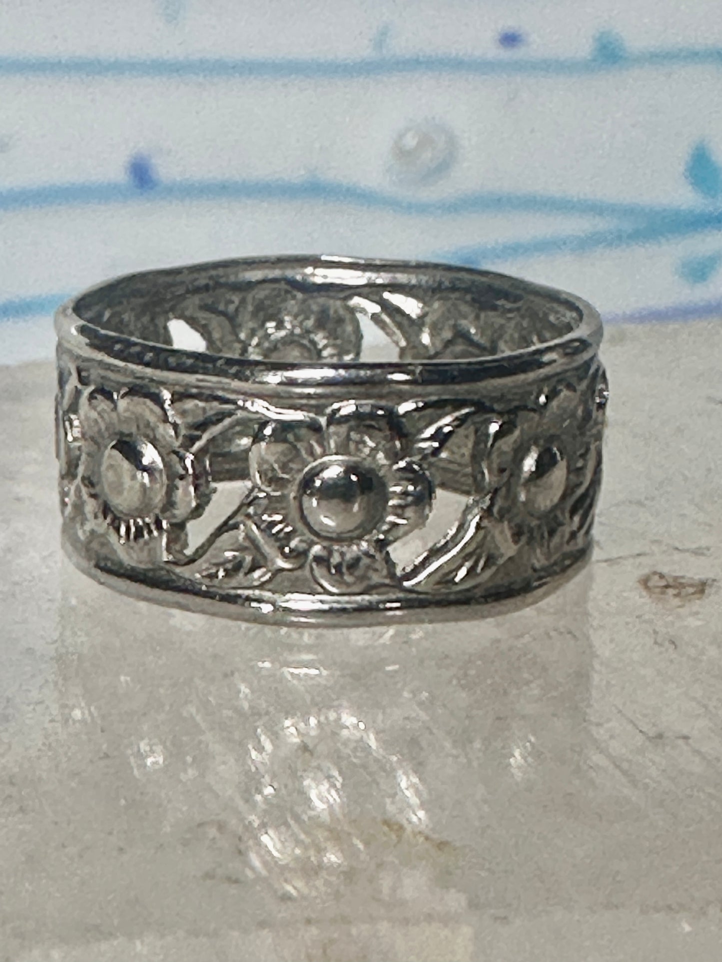 Flower ring floral band size 4.75 sterling silver women girls