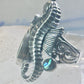 Seahorse ring animal abalone band size 6 sterling silver women