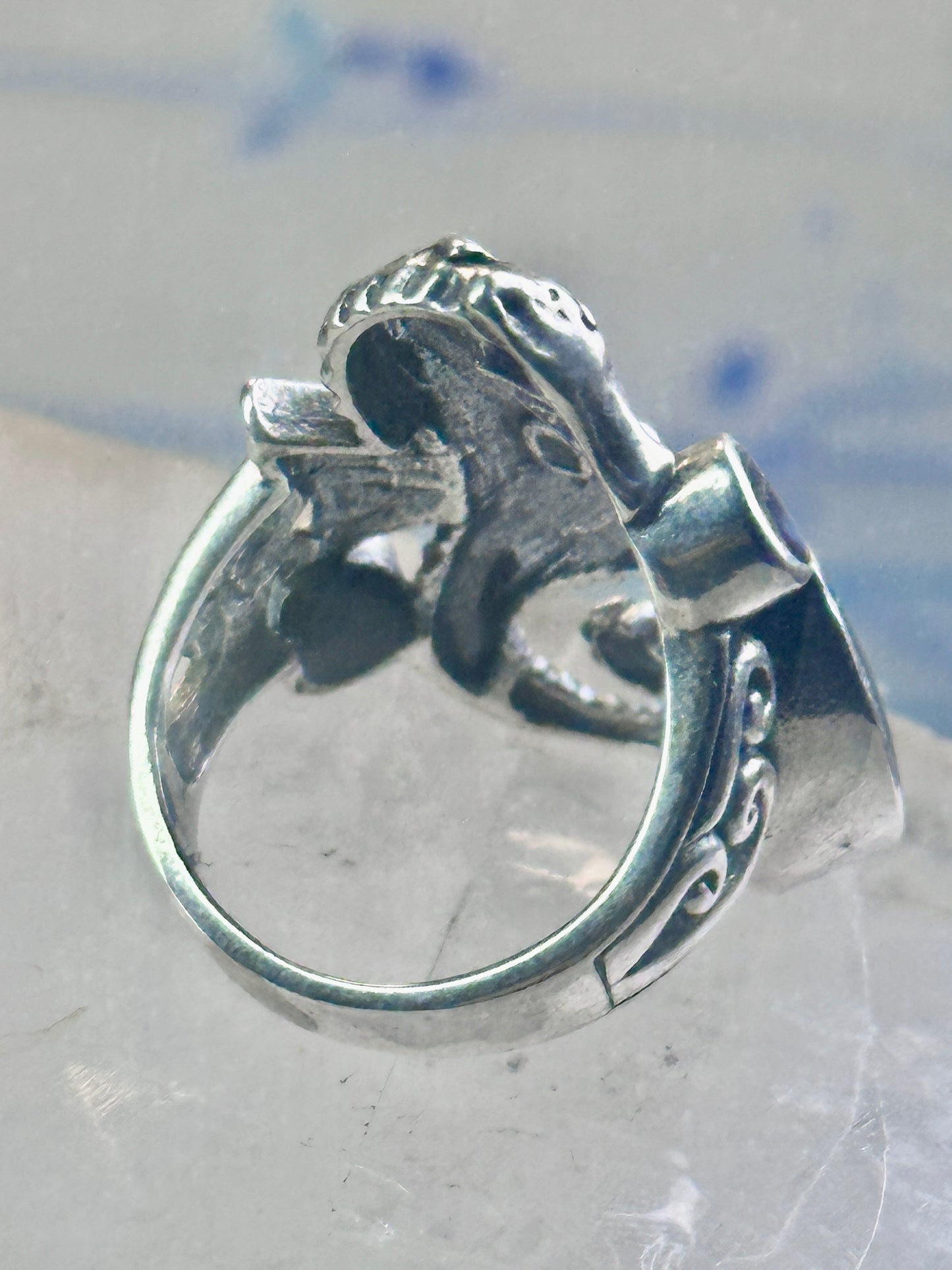 Seahorse ring animal abalone band size 6 sterling silver women