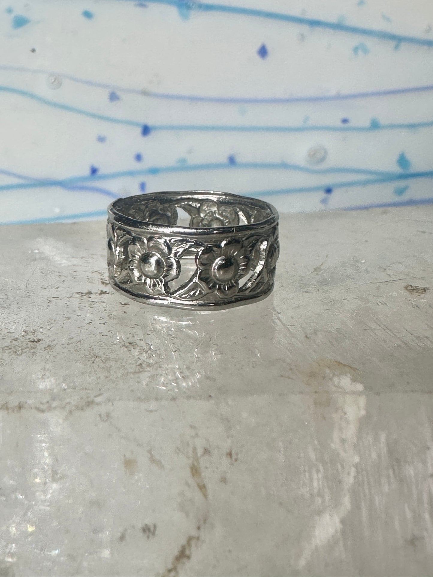 Flower ring floral band size 4.75 sterling silver women girls