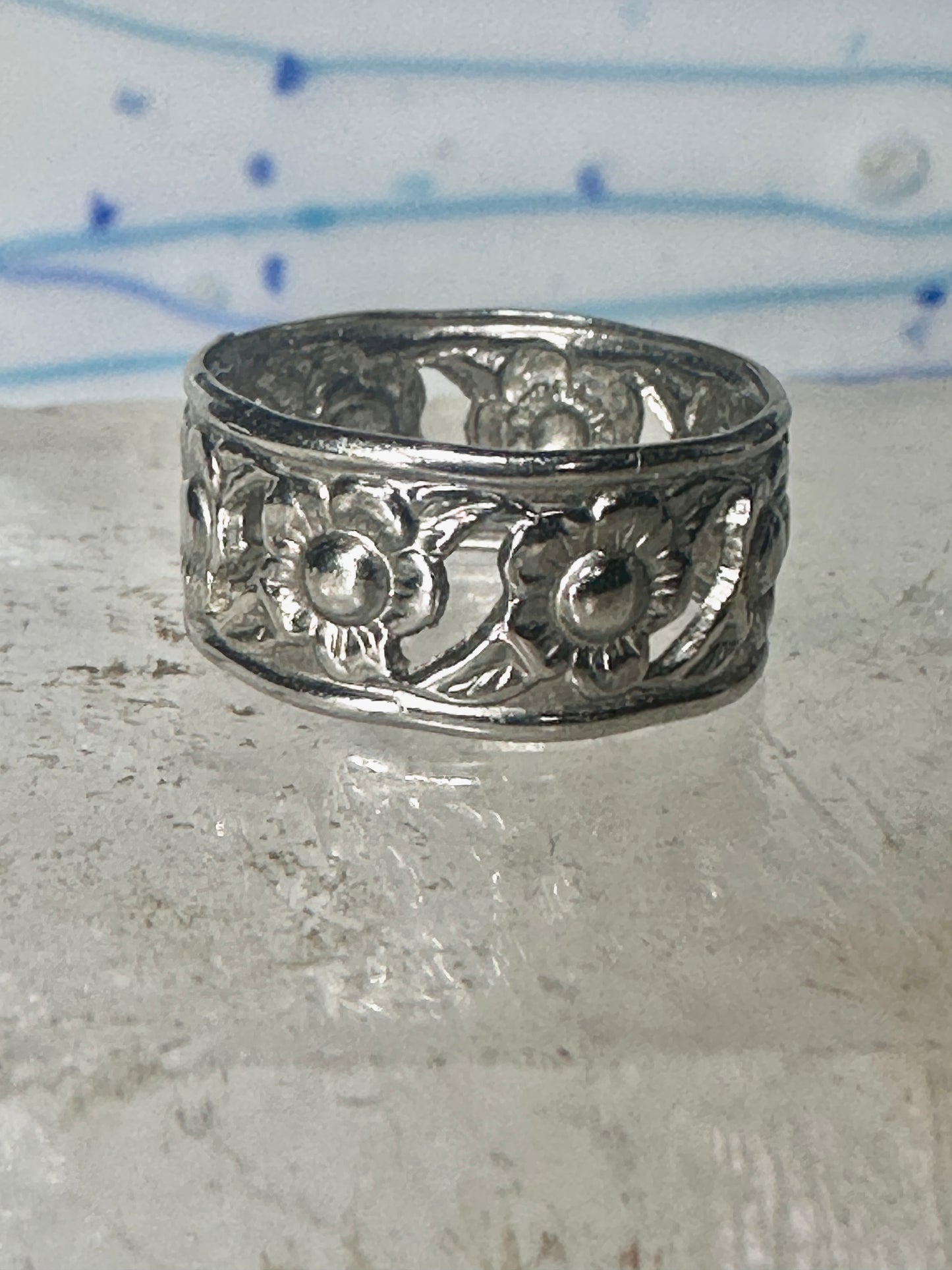 Flower ring floral band size 4.75 sterling silver women girls