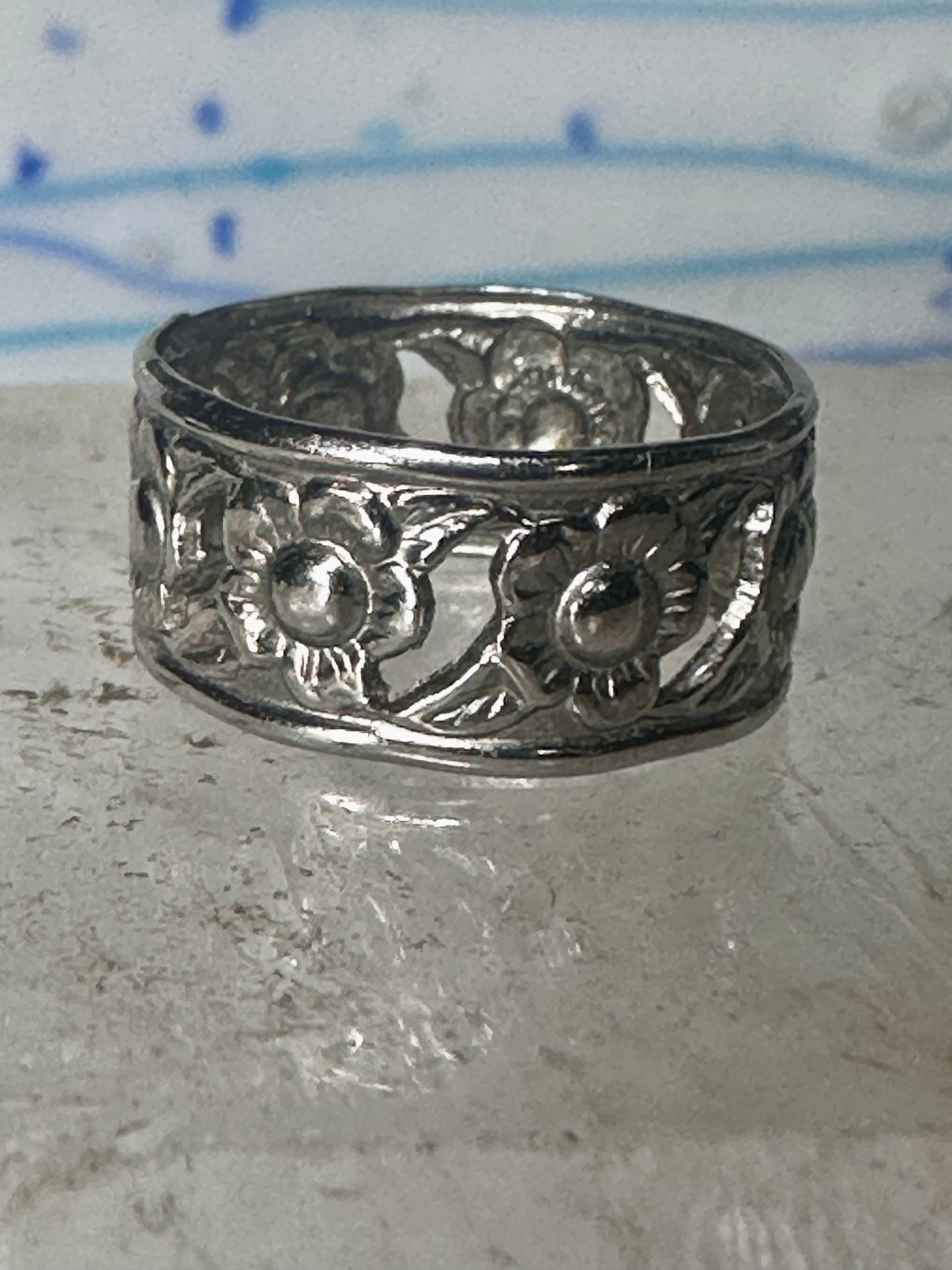 Flower ring floral band size 4.75 sterling silver women girls