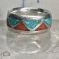 Zuni Wedding ring turquoise chips  coral band size 4.50 pinky sterling silver women