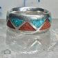 Zuni Wedding ring turquoise chips  coral band size 4.50 pinky sterling silver women