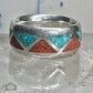 Zuni Wedding ring turquoise chips  coral band size 4.50 pinky sterling silver women