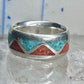 Zuni Wedding ring turquoise chips  coral band size 4.50 pinky sterling silver women