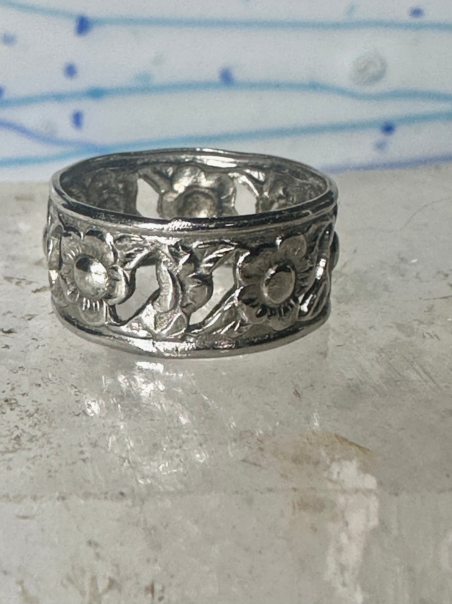 Flower ring floral band size 4.75 sterling silver women girls