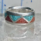 Zuni Wedding ring turquoise chips  coral band size 4.50 pinky sterling silver women